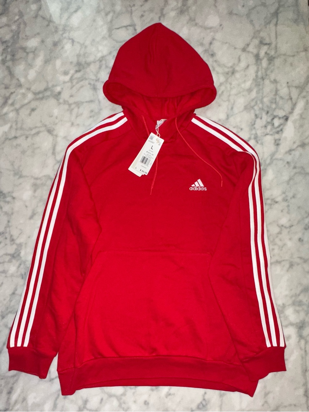 adidas Red Pullover Hoodie with White 3-Stripes